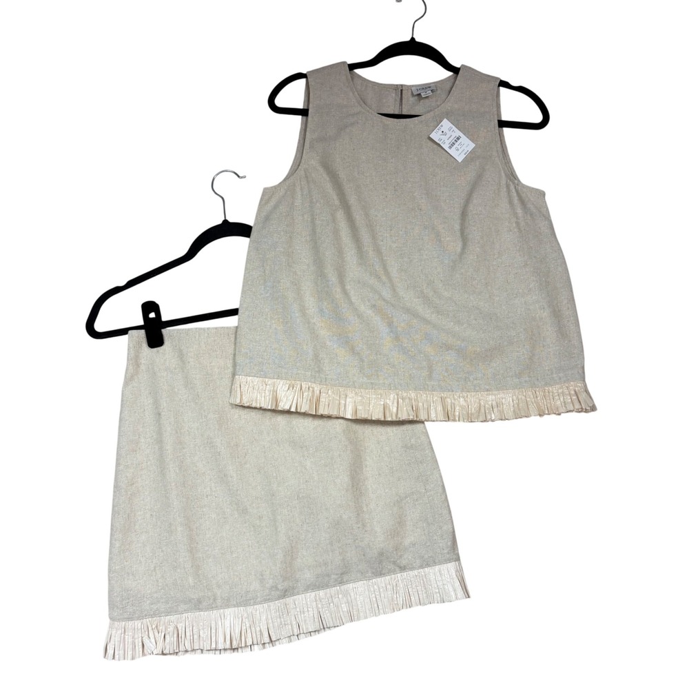 J.Crew Linen Blend Fringe Trim Set Top Small Skirt 2 Oatmeal NEW